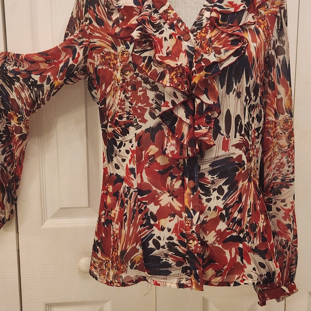 TRIBAL Floral Ruffle Blouse - Multicolor Sz 6